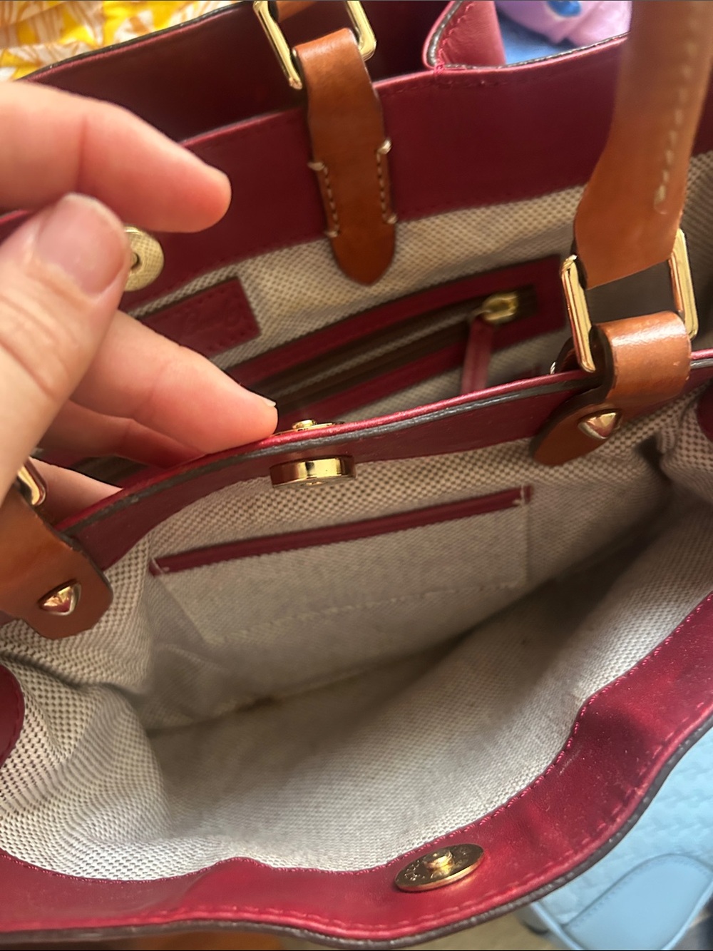 Dooney & Bourke Wine Red Leather Satchel with Tan Handles - Picture 11 of 14